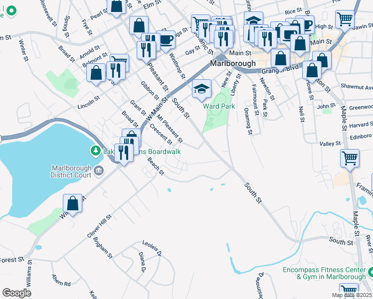 map of restaurants, bars, coffee shops, grocery stores, and more near 99 Mount Pleasant Street in Marlborough