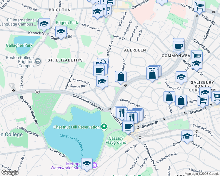 map of restaurants, bars, coffee shops, grocery stores, and more near 32 Sidlaw Road in Boston