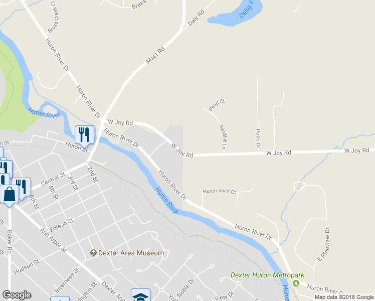 map of restaurants, bars, coffee shops, grocery stores, and more near 7026 West Joy Road in Dexter