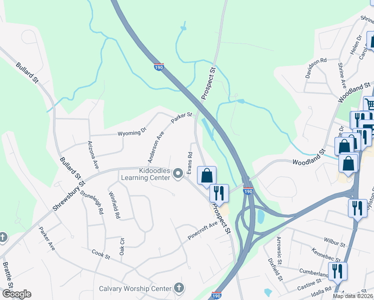 map of restaurants, bars, coffee shops, grocery stores, and more near 4 Evans Road in West Boylston
