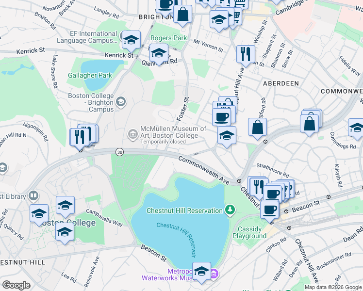 map of restaurants, bars, coffee shops, grocery stores, and more near 19-21 Radnor Road in Boston