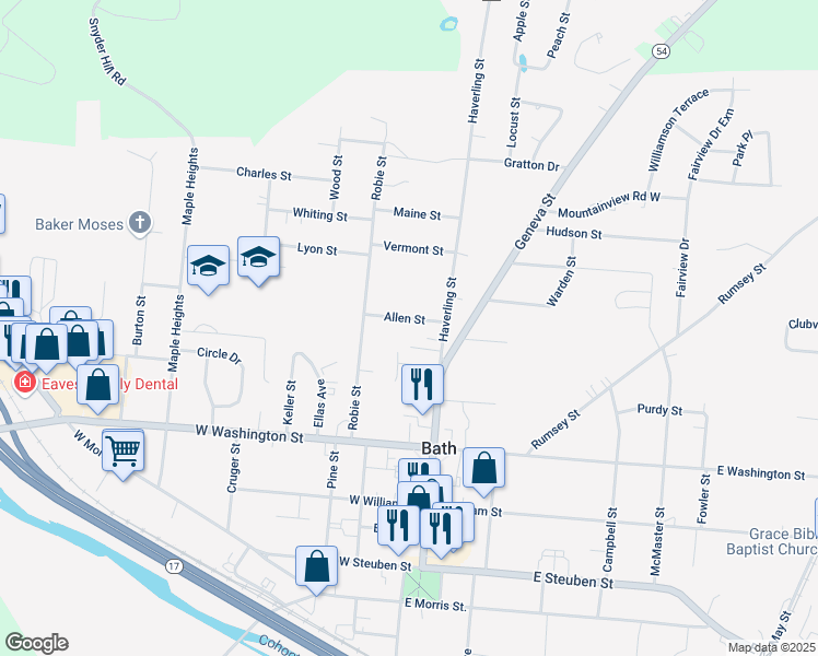 map of restaurants, bars, coffee shops, grocery stores, and more near 11 Allen Street in Bath
