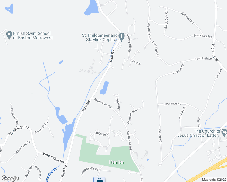 map of restaurants, bars, coffee shops, grocery stores, and more near 6 Coltsway in Wayland