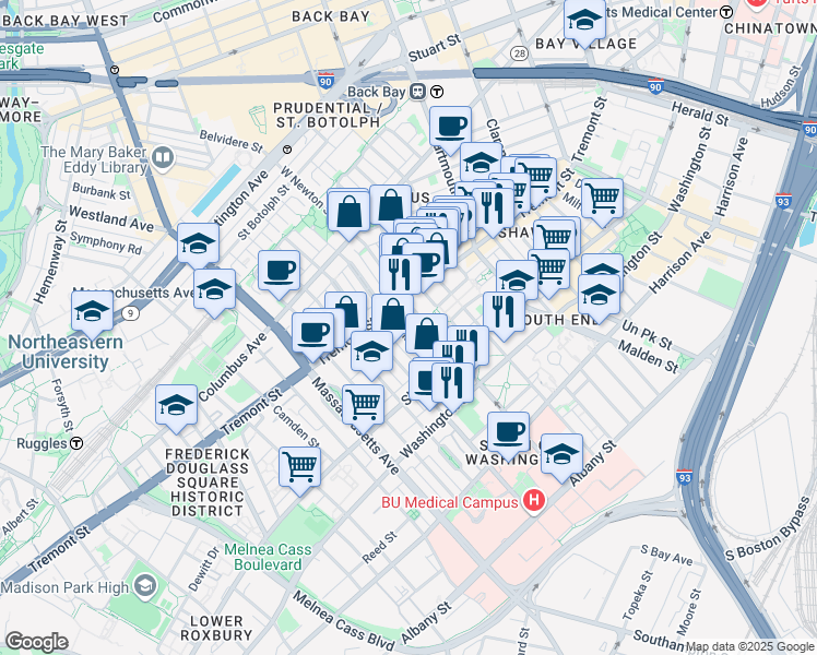 map of restaurants, bars, coffee shops, grocery stores, and more near 86 West Haven Street in Boston