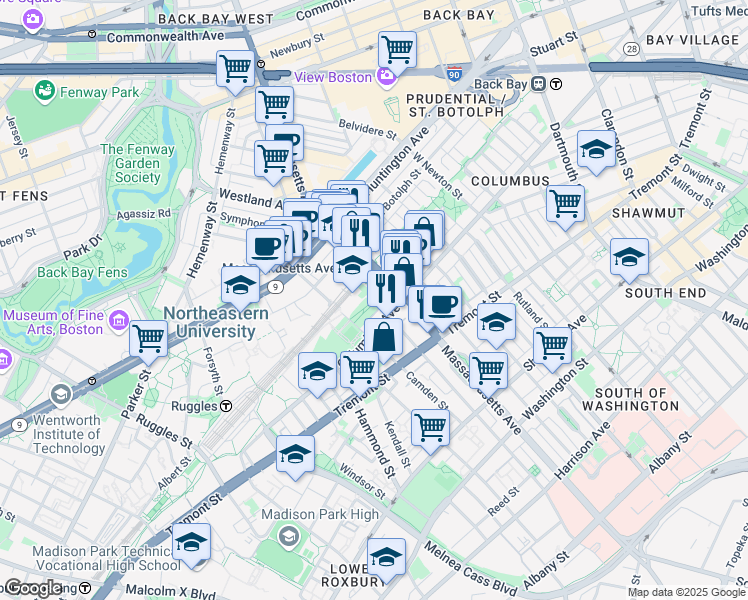 map of restaurants, bars, coffee shops, grocery stores, and more near 396 Northampton Street in Boston