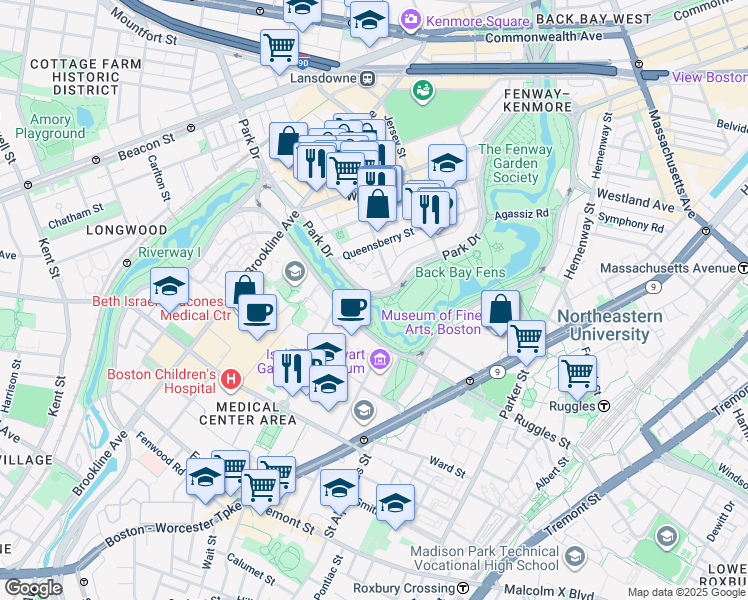 map of restaurants, bars, coffee shops, grocery stores, and more near 310 Fenway in Boston