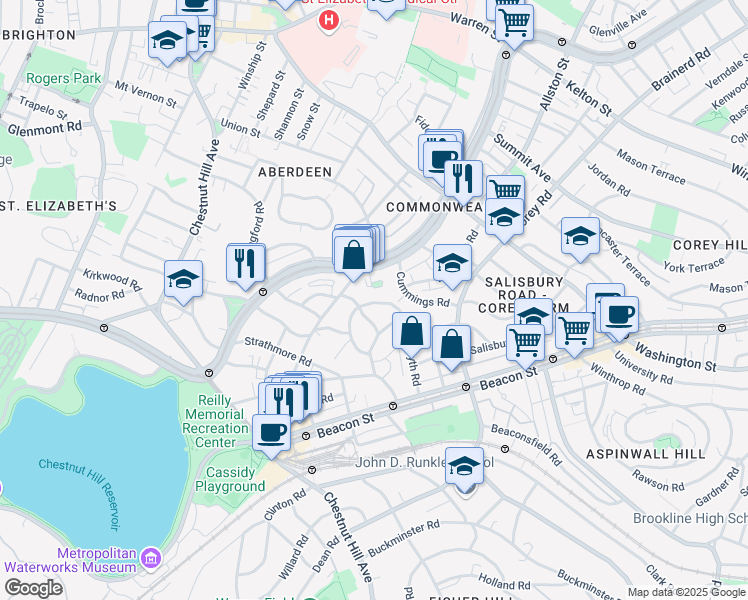 map of restaurants, bars, coffee shops, grocery stores, and more near 113 Kilsyth Road in Boston