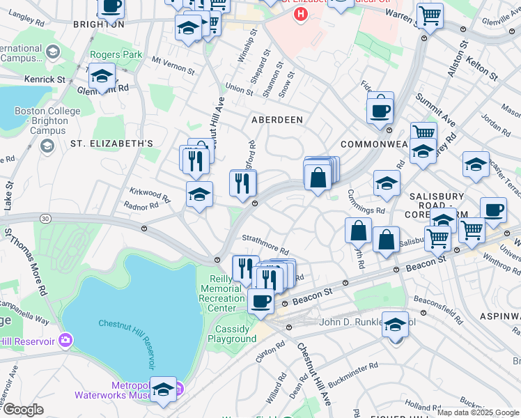 map of restaurants, bars, coffee shops, grocery stores, and more near in Boston