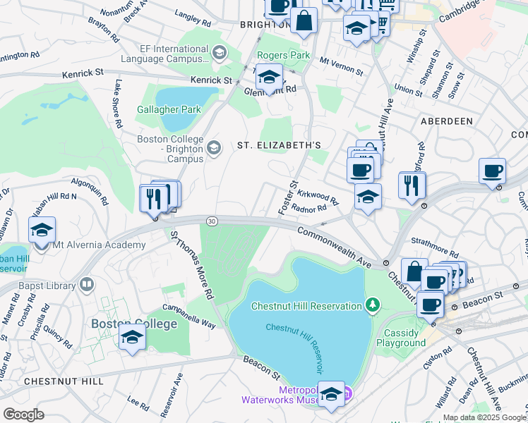 map of restaurants, bars, coffee shops, grocery stores, and more near 11 Gerald Road in Boston