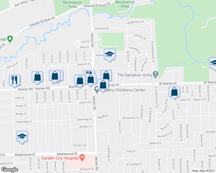 map of restaurants, bars, coffee shops, grocery stores, and more near 27225 W Warren St in Dearborn Heights