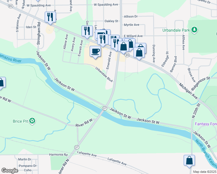 map of restaurants, bars, coffee shops, grocery stores, and more near 100 South Bedford Road in Battle Creek