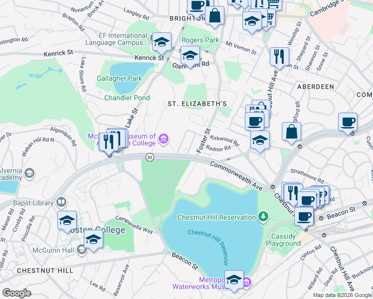 map of restaurants, bars, coffee shops, grocery stores, and more near 10 Gerald Road in Boston