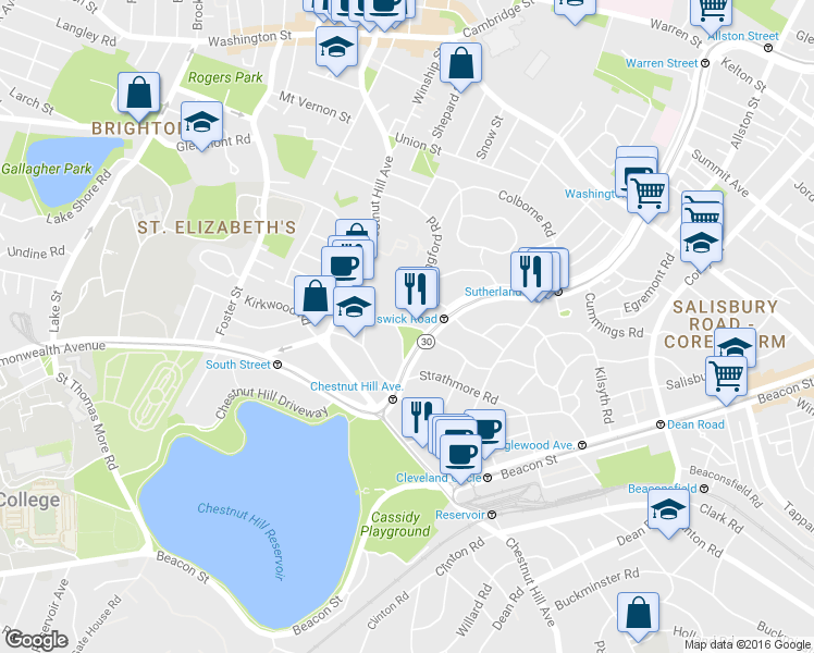 map of restaurants, bars, coffee shops, grocery stores, and more near 32 Sidlaw Road in Boston