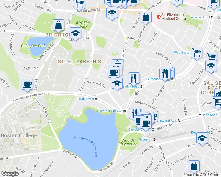 map of restaurants, bars, coffee shops, grocery stores, and more near in Boston