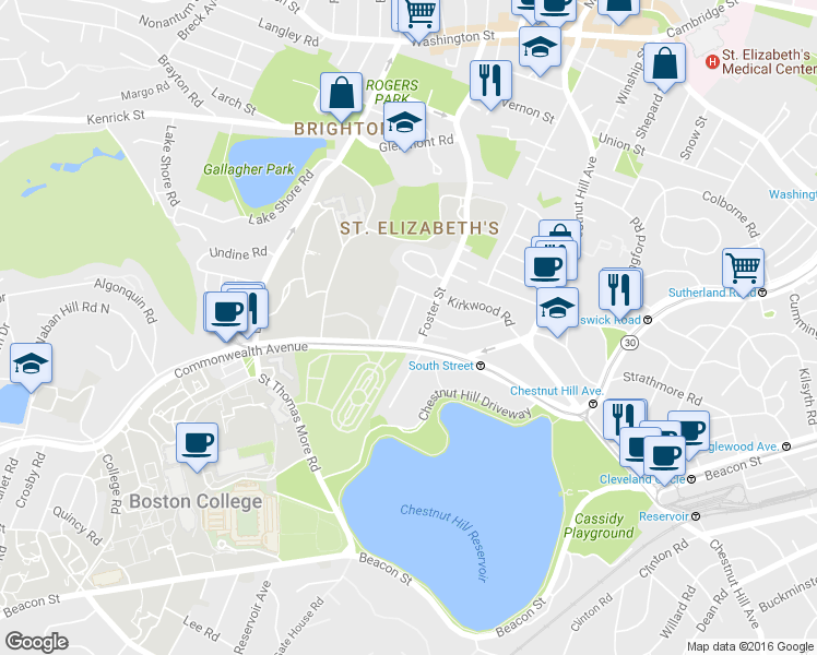 map of restaurants, bars, coffee shops, grocery stores, and more near 11 Gerald Road in Boston