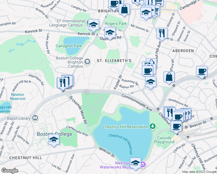 map of restaurants, bars, coffee shops, grocery stores, and more near 11 Gerald Road in Boston