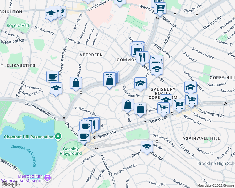 map of restaurants, bars, coffee shops, grocery stores, and more near 113 Kilsyth Road in Boston