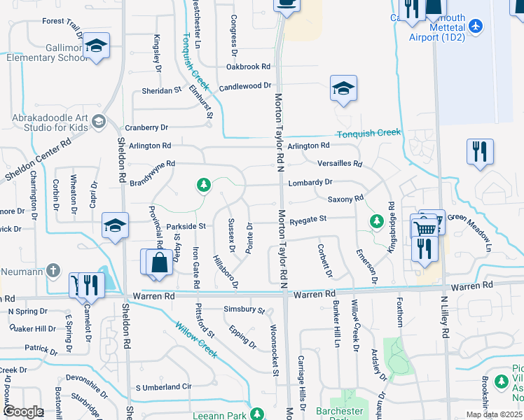 map of restaurants, bars, coffee shops, grocery stores, and more near 43661 Hanover Court in Canton