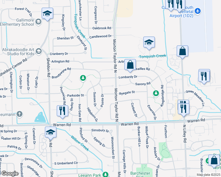 map of restaurants, bars, coffee shops, grocery stores, and more near 43661 Hanover Court in Canton