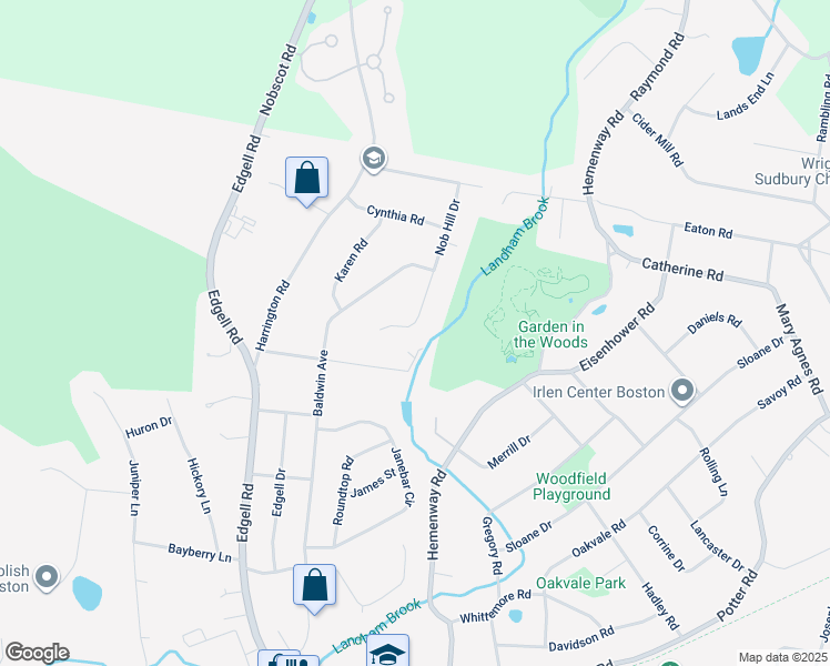 map of restaurants, bars, coffee shops, grocery stores, and more near 124 Nob Hill Drive in Framingham