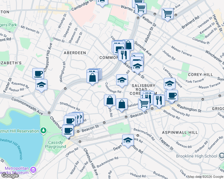 map of restaurants, bars, coffee shops, grocery stores, and more near 11 Cummings Road in Boston