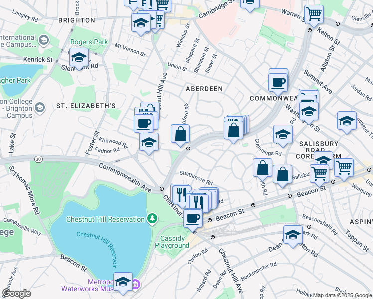 map of restaurants, bars, coffee shops, grocery stores, and more near in Boston