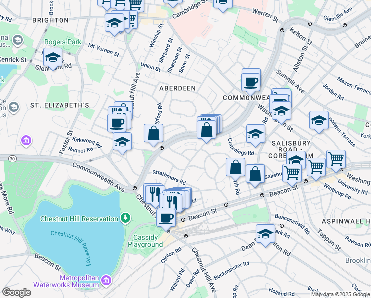 map of restaurants, bars, coffee shops, grocery stores, and more near 8 Kinross Road in Boston