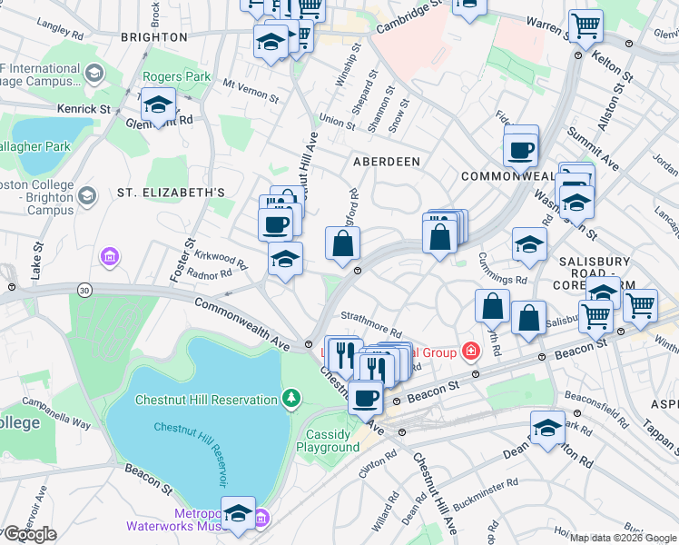 map of restaurants, bars, coffee shops, grocery stores, and more near in Boston