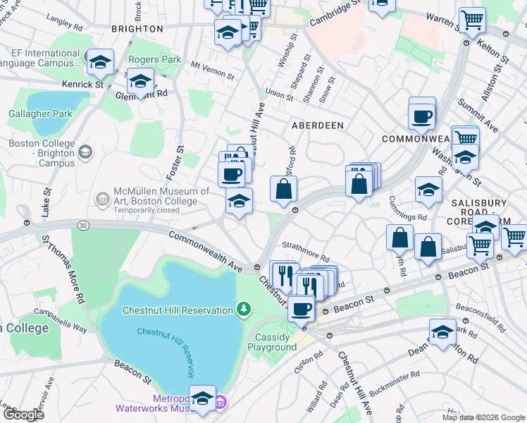 map of restaurants, bars, coffee shops, grocery stores, and more near 32 Sidlaw Road in Boston