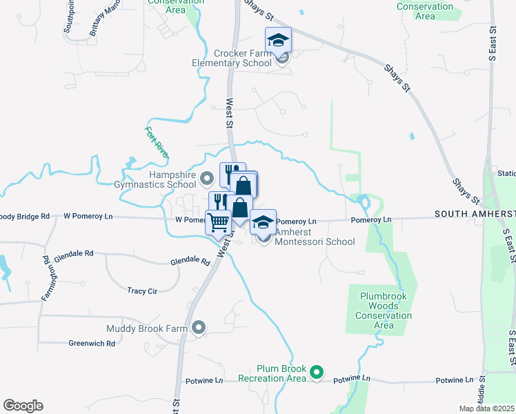 map of restaurants, bars, coffee shops, grocery stores, and more near 460 West Street in Amherst