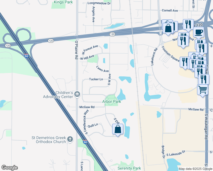 map of restaurants, bars, coffee shops, grocery stores, and more near 1059 South West Avenue in Waukegan