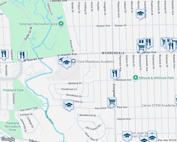 map of restaurants, bars, coffee shops, grocery stores, and more near 7024 Garling Drive in Dearborn Heights