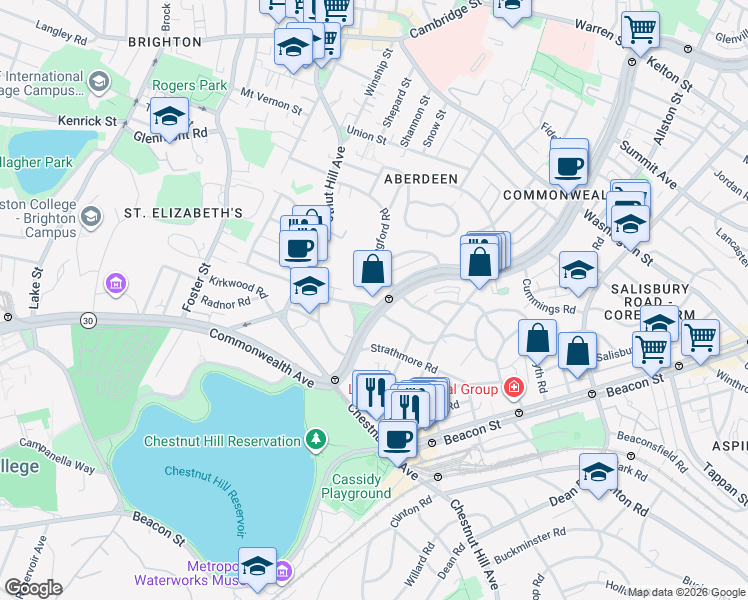 map of restaurants, bars, coffee shops, grocery stores, and more near in Boston