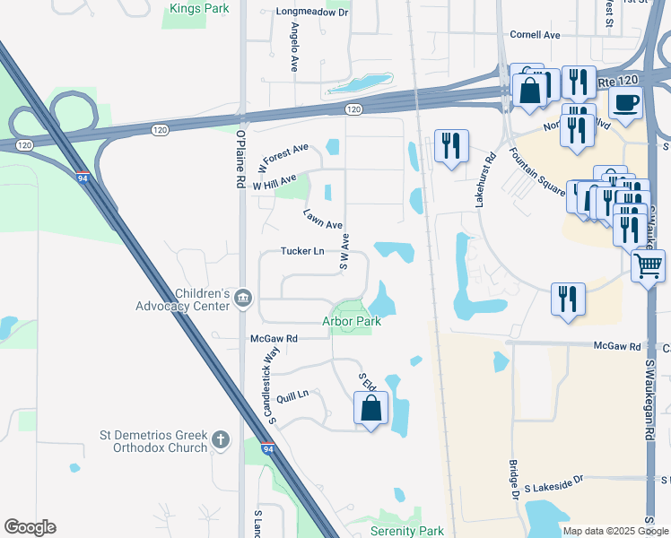 map of restaurants, bars, coffee shops, grocery stores, and more near 1059 South West Avenue in Waukegan