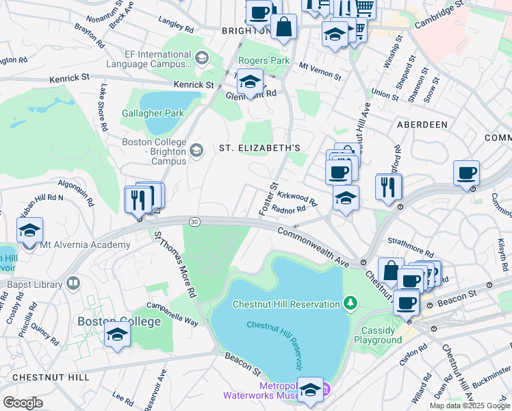 map of restaurants, bars, coffee shops, grocery stores, and more near 11 Gerald Road in Boston