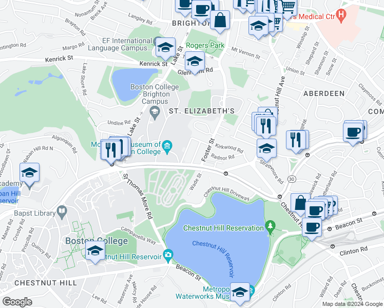 map of restaurants, bars, coffee shops, grocery stores, and more near 11 Gerald Road in Boston