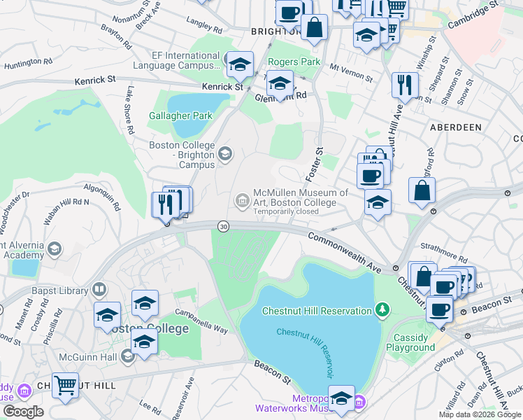 map of restaurants, bars, coffee shops, grocery stores, and more near 5 Greycliff Road in Boston