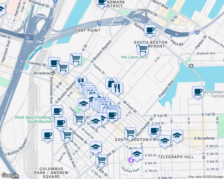 map of restaurants, bars, coffee shops, grocery stores, and more near in Boston