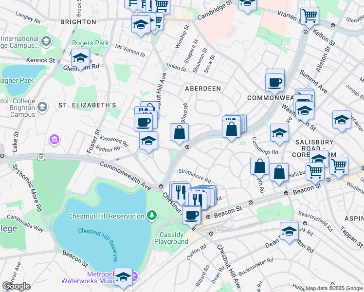 map of restaurants, bars, coffee shops, grocery stores, and more near in Boston