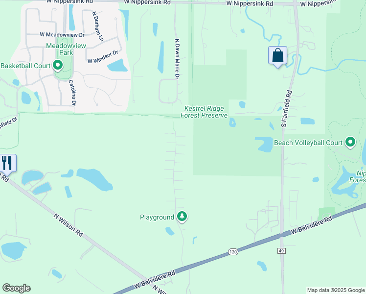 map of restaurants, bars, coffee shops, grocery stores, and more near 447 South Jade Lane in Round Lake