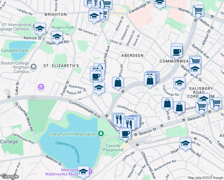 map of restaurants, bars, coffee shops, grocery stores, and more near 32 Sidlaw Road in Boston
