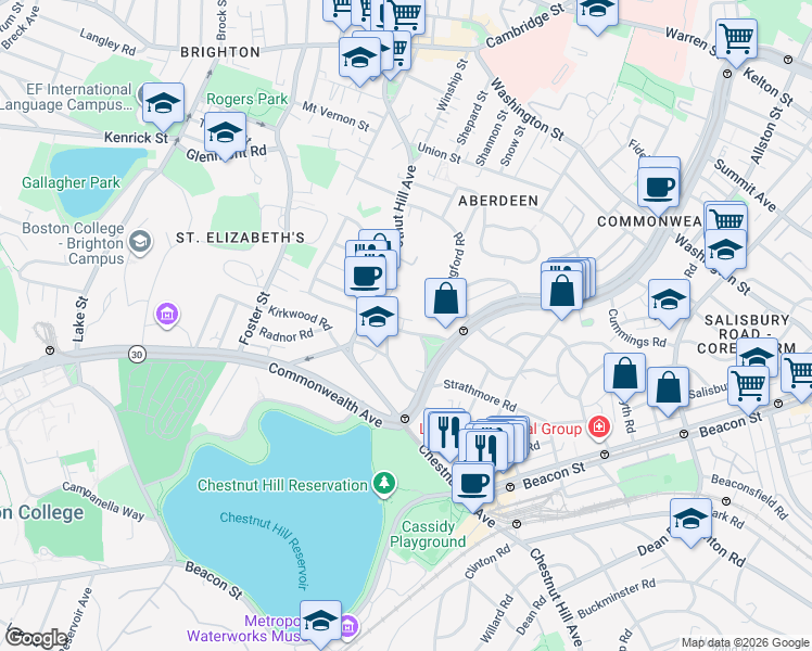 map of restaurants, bars, coffee shops, grocery stores, and more near 32 Sidlaw Road in Boston