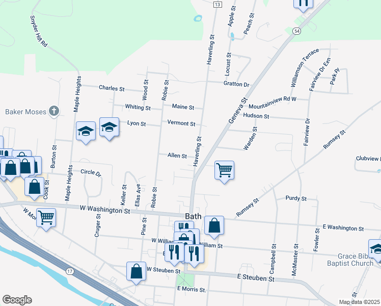 map of restaurants, bars, coffee shops, grocery stores, and more near 101 Haverling Street in Bath