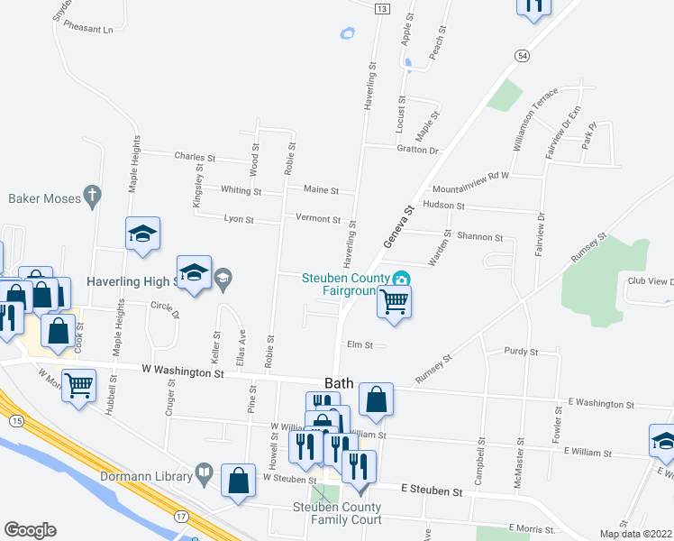 map of restaurants, bars, coffee shops, grocery stores, and more near 101 Haverling Street in Bath
