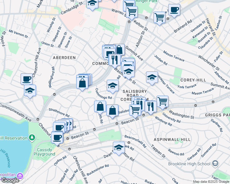 map of restaurants, bars, coffee shops, grocery stores, and more near in Boston