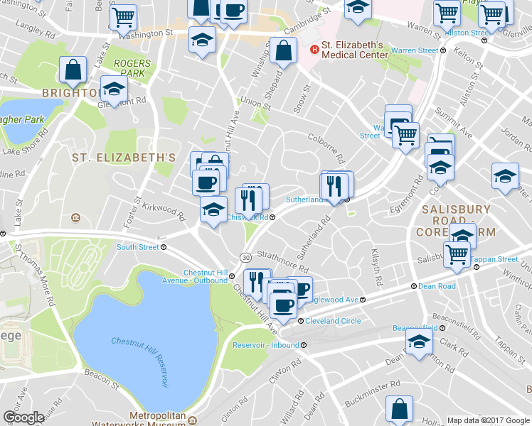 map of restaurants, bars, coffee shops, grocery stores, and more near in Boston