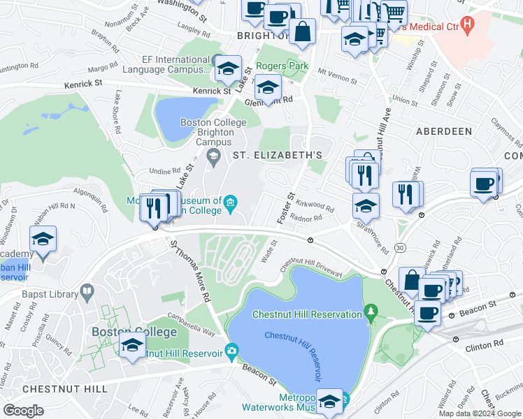 map of restaurants, bars, coffee shops, grocery stores, and more near 11 Gerald Road in Boston