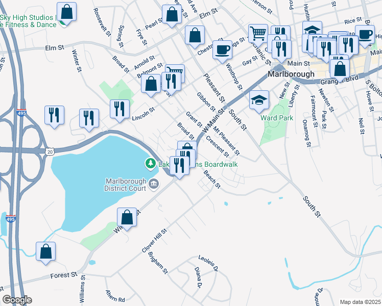 map of restaurants, bars, coffee shops, grocery stores, and more near 238 U.S. 20 in Marlborough