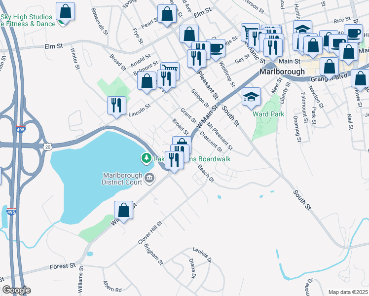 map of restaurants, bars, coffee shops, grocery stores, and more near 238 U.S. 20 in Marlborough