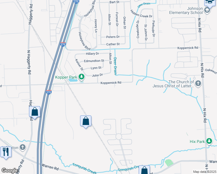 map of restaurants, bars, coffee shops, grocery stores, and more near 39687 Koppernick Road in Canton